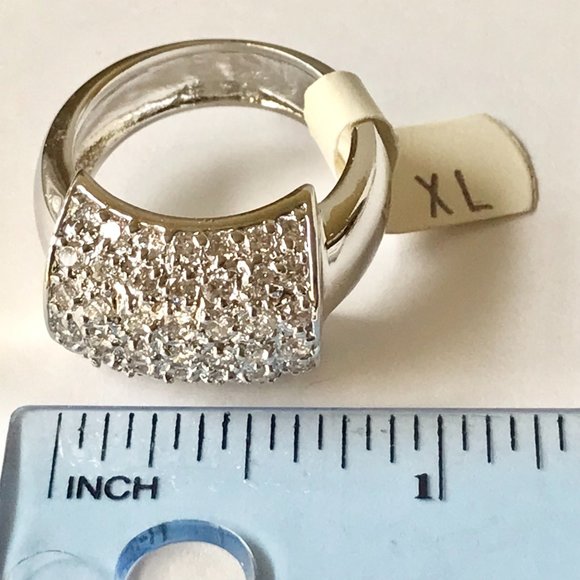 Vintage Silver Art Deco Crystal Cocktail Ring Size 9 Camilla Lucia Plated - Picture 10 of 11